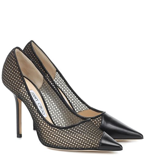 jimmy choo love  leather trimmed mesh pumps  black lyst