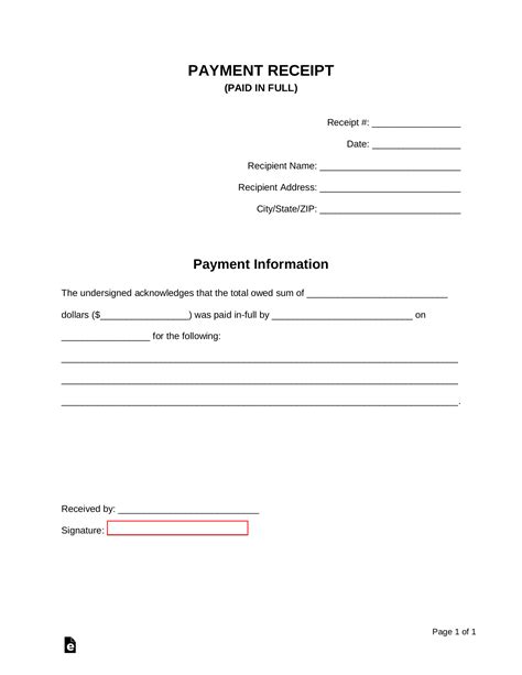 paid  full receipt template  word eforms