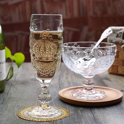 european vintage crown emboss sparkling wine glasses