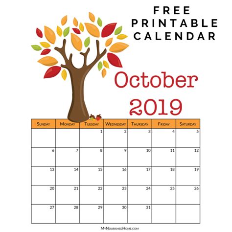 printable october calendar  nourished home