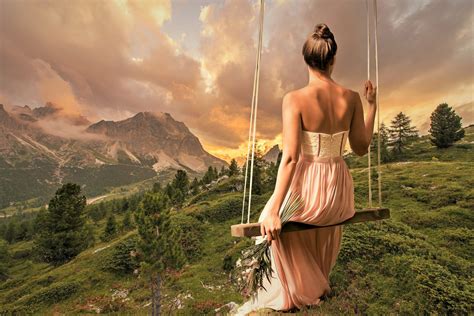 Download Rear Dress Swing Landscape Woman Mood 4k Ultra Hd Wallpaper