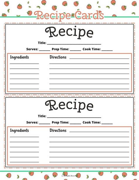 printable recipe cards themed recipe cards  ingredient etsy