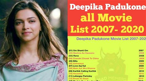 Deepika Padukone All Movie List 2007 2020 Youtube
