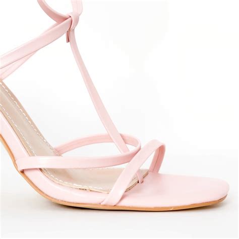 Lalia Pale Pink Lace Up Strappy Slim Block Heels