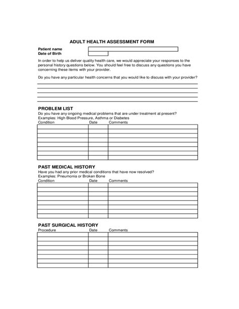 Adult Health Assessment Form Pennsylvania Free Download