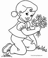 Coloring Pages Flower Flowers Book Printable Spring Kids Sheets Print Girl Picking sketch template