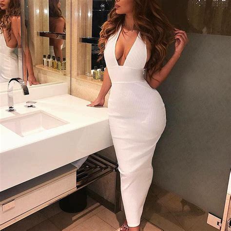 Backless Sexy Knitted Pencil Dress Women White Off Shoulder Long