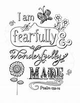 Coloring Pages Bible Sheets Christian Verse Adults Am 139 Psalm Printables Adult Printable God Verses Books Wonderfully Fearfully Made School sketch template