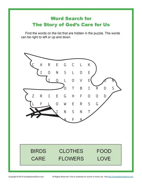 story  gods care   word search bible stories  kids bible activities  kids