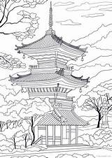 Japanese Coloring Temple Pages Adults Favoreads Kids Book Printable Architecture Adult Drawings Japan Coloriage Coloriages Tattoo Sheets Designs Dessins Pagoda sketch template