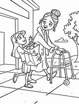 Helping Elderly Kindness Kidsplaycolor sketch template