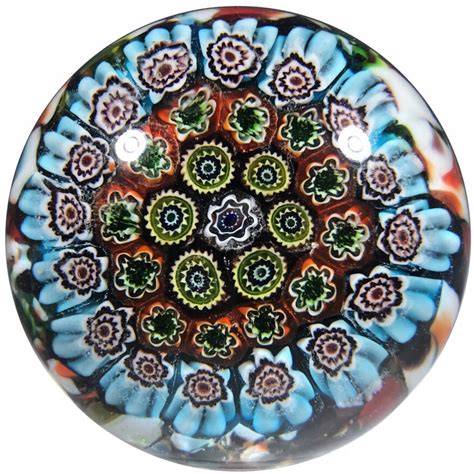 Traditional Vintage Murano Art Glass Paperweight Concentric Millefiori