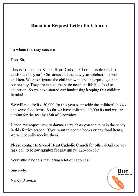donation request letter  church   letter template