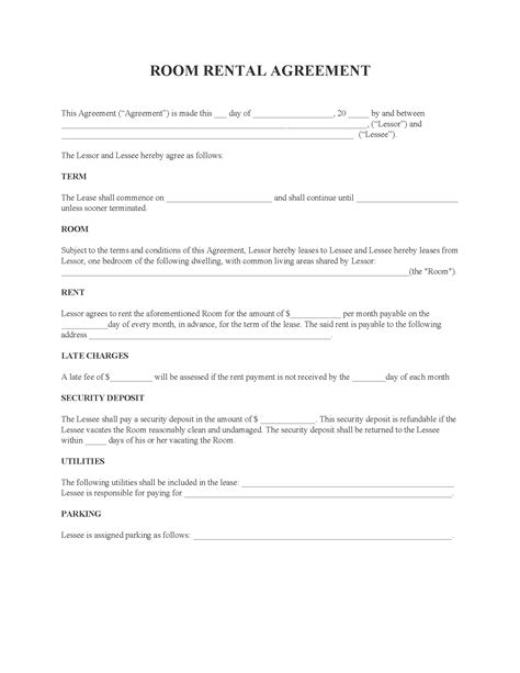 room rental agreement fillable   printable legal forms