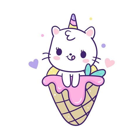 cute cat unicorn cartoon  icecream  vector art  vecteezy