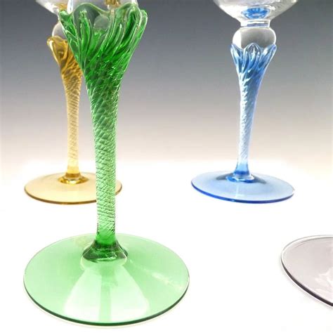 Vintage Colored Stem Wine Glasses Hand Blown Crystal