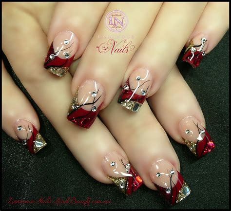 dark red acrylic nail designs nail art ideas red  gold nails red nail designs red