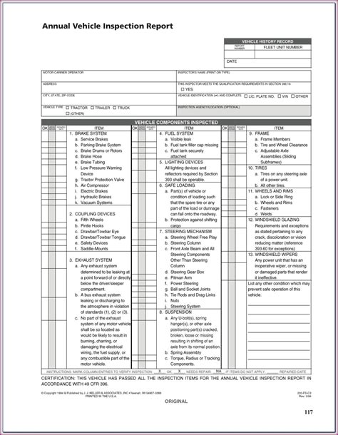 pre trip inspection test sheet
