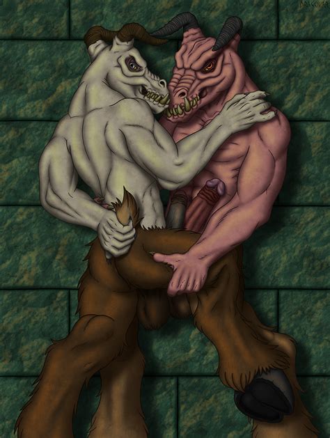 rule 34 against wall anthro ass balls baron of hell demon doom dracovar valeford duo fangs