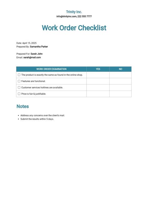 servicenow checklist template