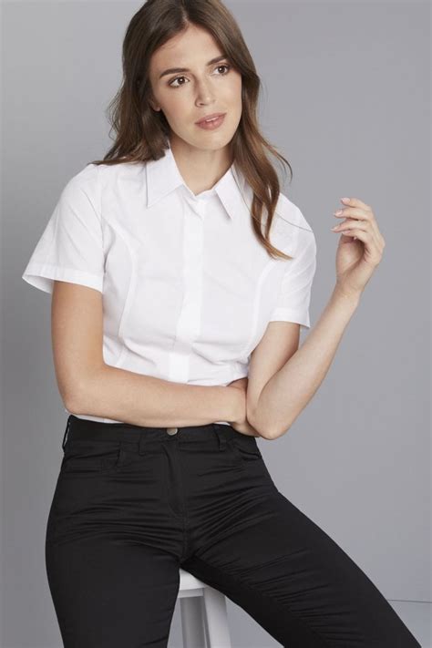 women s short sleeve concealed fastening shirt white hospitality