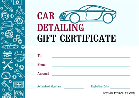 car detailing gift certificate blue  printable