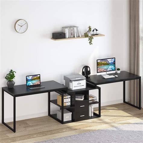 tribesigns    person desk double workstation office desk  shelves drawers