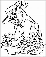 Planting Flowers Girl Coloring Pages Color Online Kids Getdrawings Drawing Coloringpagesonly sketch template