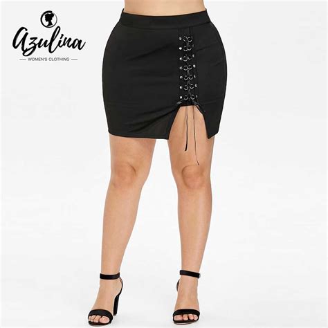 azulina plus size lace up mini skirt 2018 women sexy