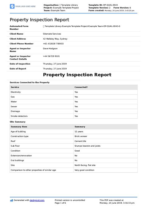 property inspection report template   customisable