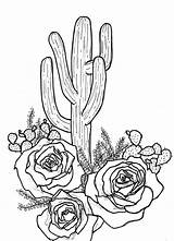 Cactus Drawing Saguaro Cute Rose Getdrawings Potted sketch template