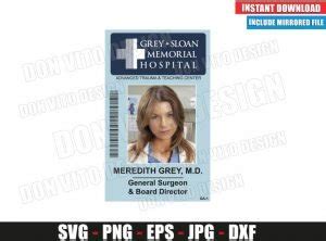 meredith grey sloan memorial hospital id badge svg dxf png  tag
