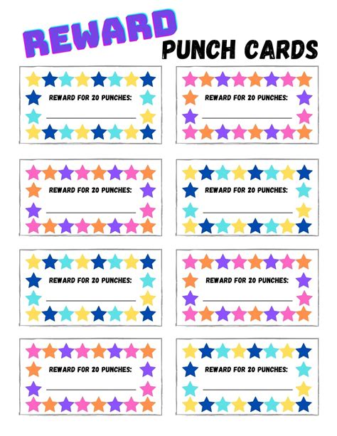 reward punch cards etsy