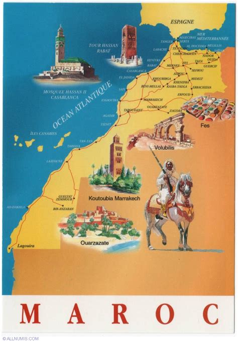 morocco country map  tourist generic maroc carte postala