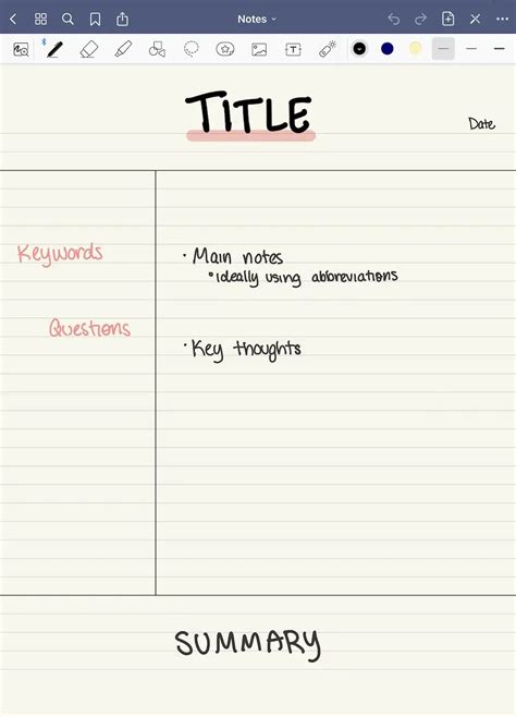 cornell note       notes explained goodnotes