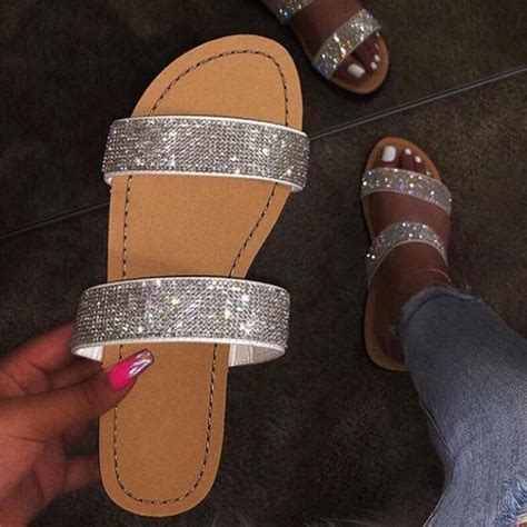 summer shoes woman sandals for women 2020 bling flat rhinestone ladies