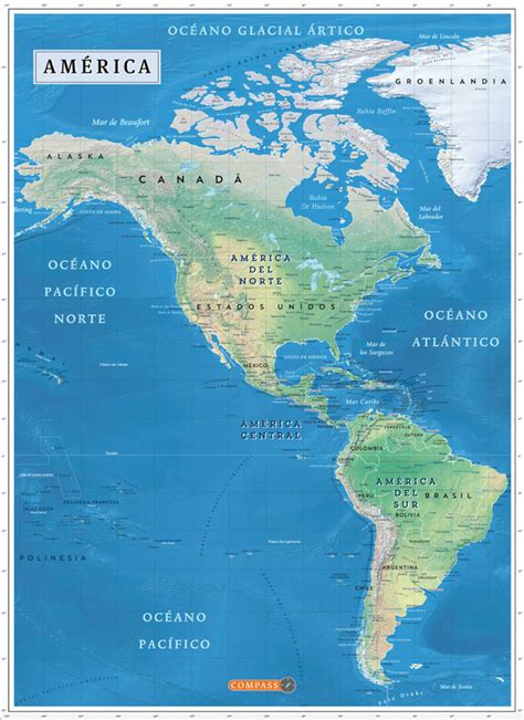 mapa físico de américa editorial compass