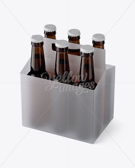 transparent plastic  pack amber bottle carrier mockup  view high angle shot  bottle