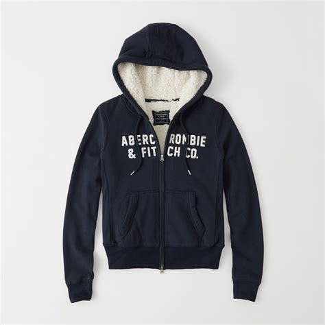 lyst abercrombie and fitch heritage logo sherpa hoodie in blue