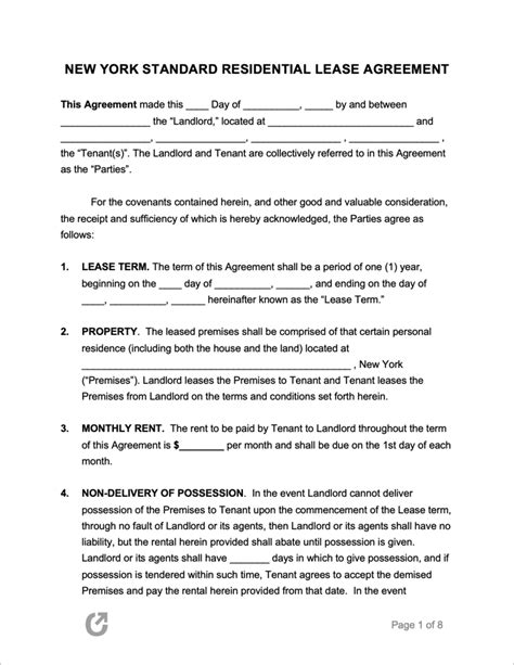 york rental lease agreement templates  word rtf