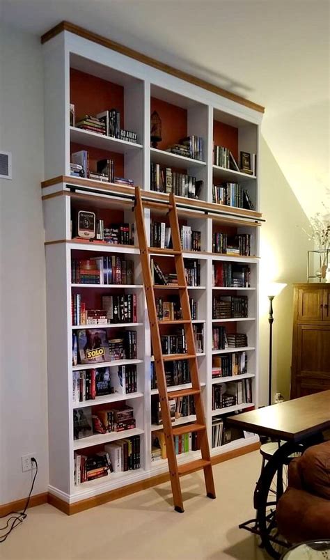 bookshelf ikea billy base stacked  library ladder home bedroom ikea built  home