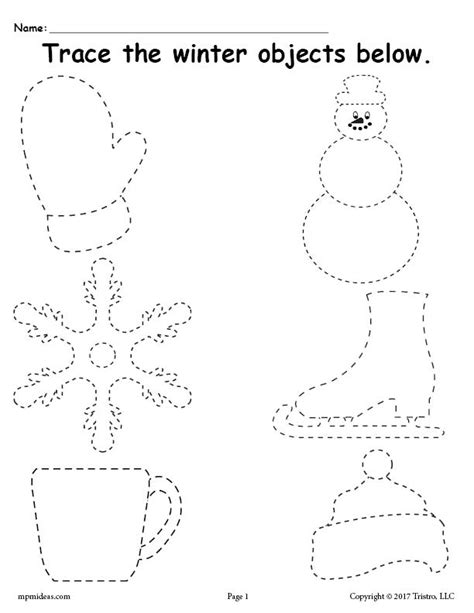printable winter tracing worksheets