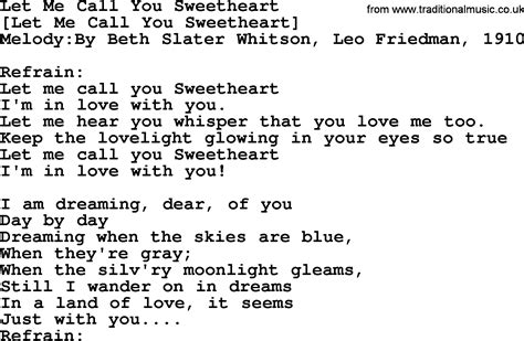 american song lyrics    call  sweetheart