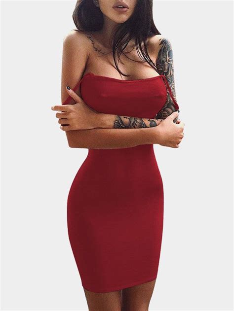 Red Spaghetti Off Shoulder Bodycon Mini Dresses Short Dresses Tight