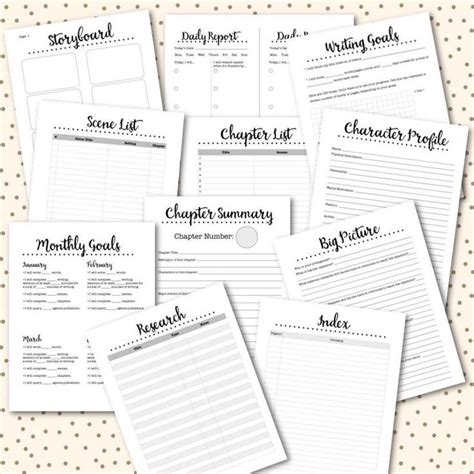 planner printable inserts nanowrimo worksheets etsy