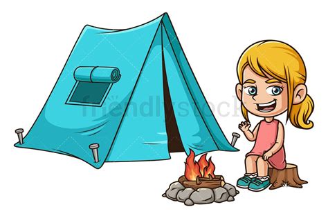 cartoon maedchen camping vektor clipart friendlystock