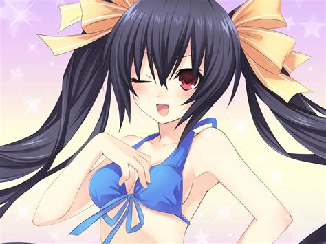 safebooru 1girl bare shoulders bikini black hair blush choujigen game
