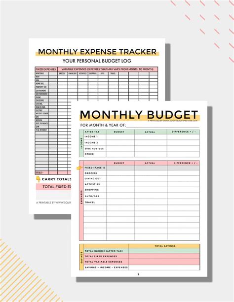 budget tracker  printable  printable templates