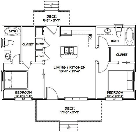 36x20 House 2 Bedroom 2 Bath 720 Sq Ft Pdf Floor Plan Etsy