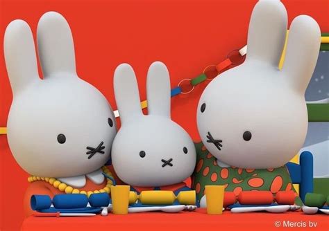 white rabbits sitting      front   red wall  toys